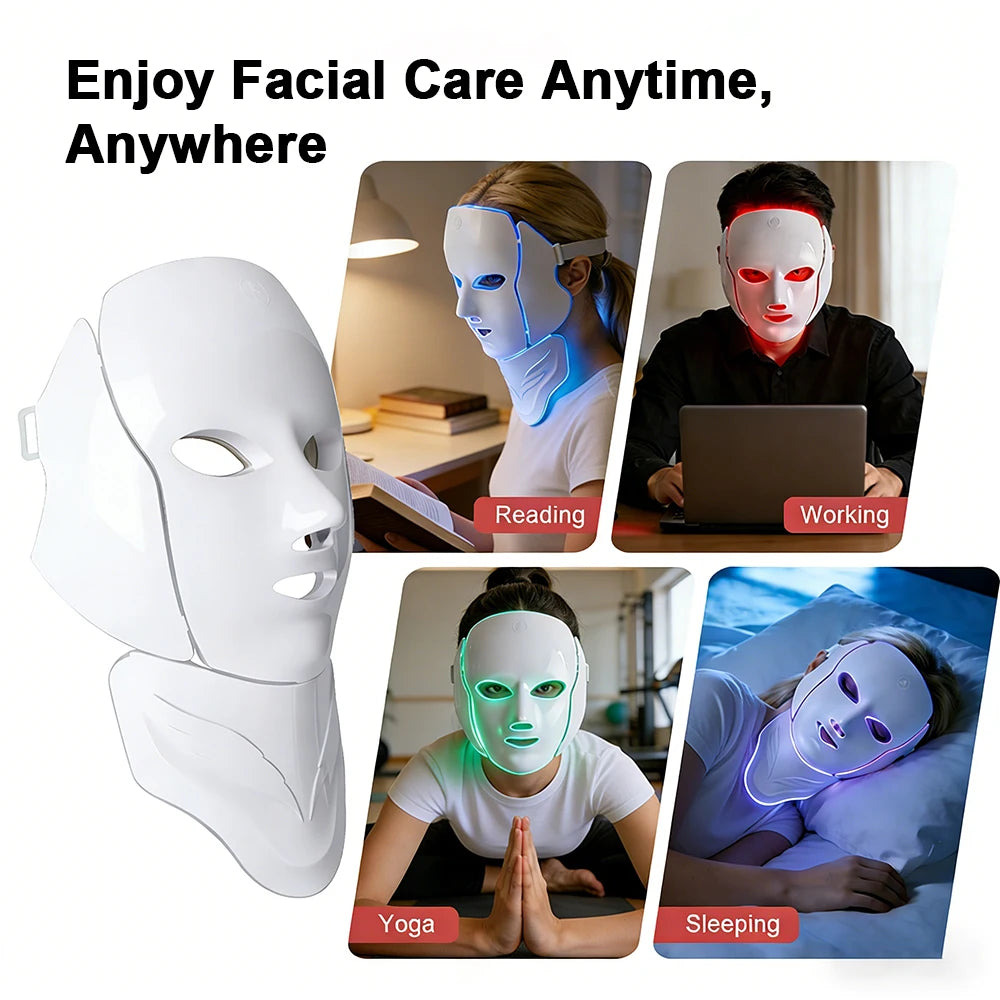 7 Colors Photon Face Neck Beauty Mask Wireless Facial LED Mask Repair Skin Wrinkle Remover Skin Rejuvenation Tighten Skin Care