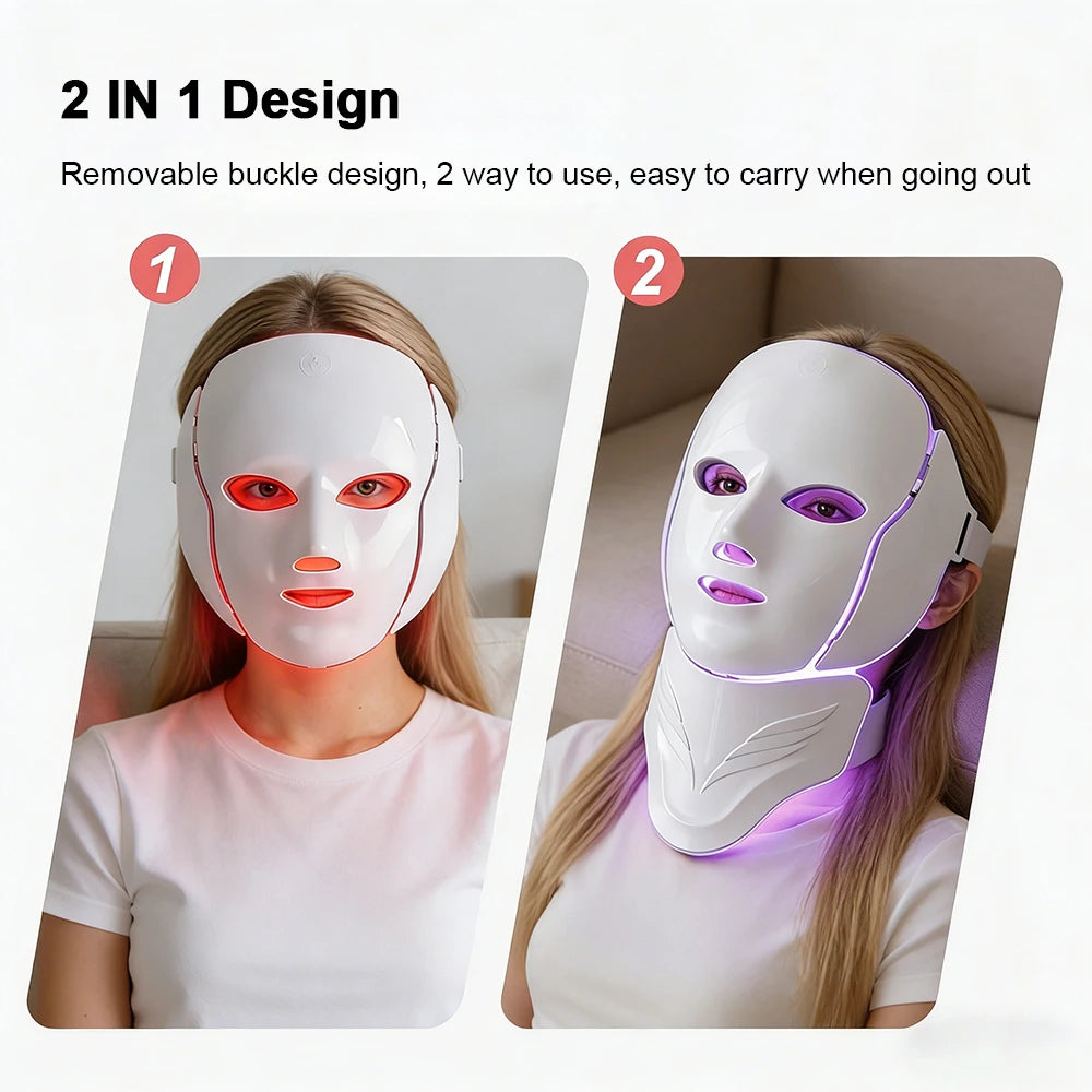 7 Colors Photon Face Neck Beauty Mask Wireless Facial LED Mask Repair Skin Wrinkle Remover Skin Rejuvenation Tighten Skin Care