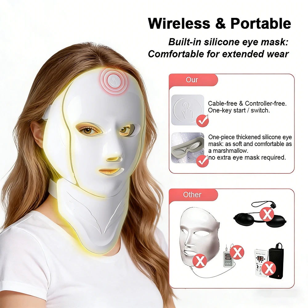 7 Colors Photon Face Neck Beauty Mask Wireless Facial LED Mask Repair Skin Wrinkle Remover Skin Rejuvenation Tighten Skin Care