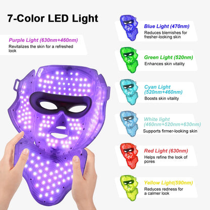 7 Colors Photon Face Neck Beauty Mask Wireless Facial LED Mask Repair Skin Wrinkle Remover Skin Rejuvenation Tighten Skin Care